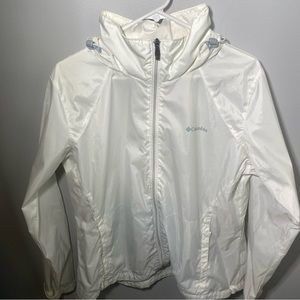 Columbia, White, XL, Lightweight jacket, Great Condition, Foldable Hood